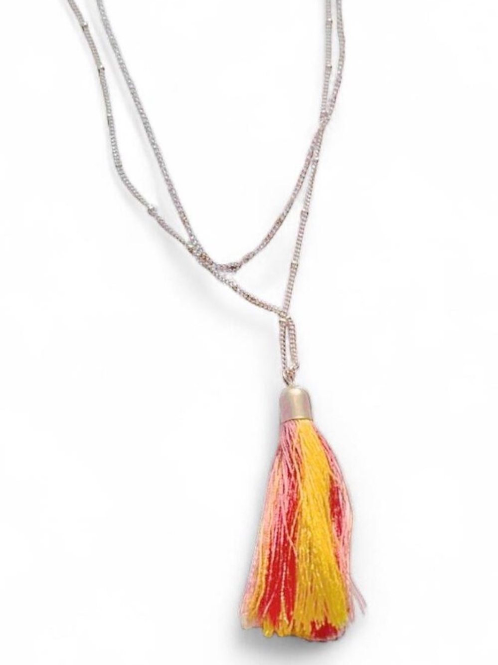 Gold-Tone Layered Necklace with Red & Yellow Tassel Pendant